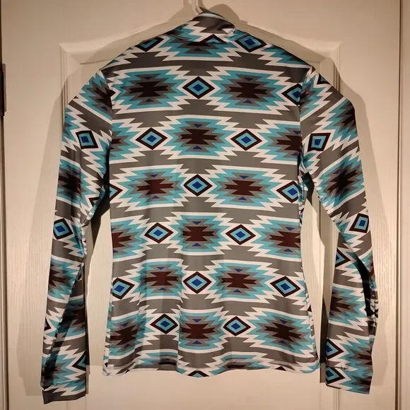 Ranch Dressn shirt womens M Medium western aztec all over 1/4 zip mock neck - Picture 8 of 9
